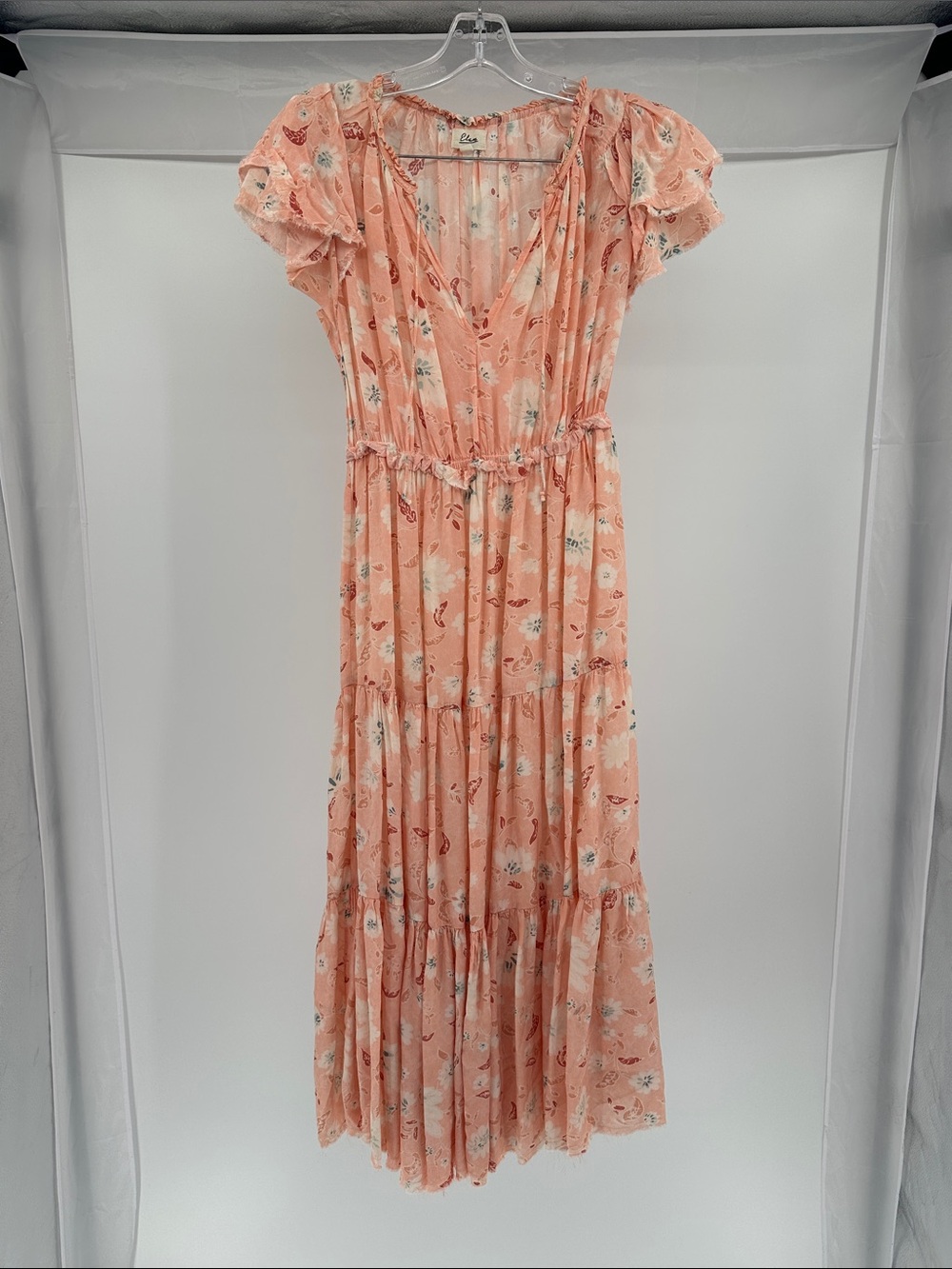Elan Peach Floral Tiered Maxi Dress